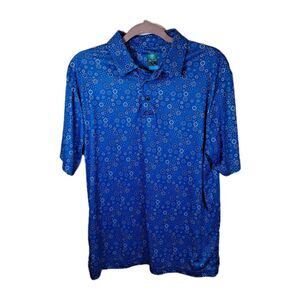 Pro Tour Cool Play Mens Polo Shirt Size M Blue Geometric Short Sleeve Golf Shirt